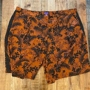 Future collective burnt orange bronze floral with side black stripe silky shorts